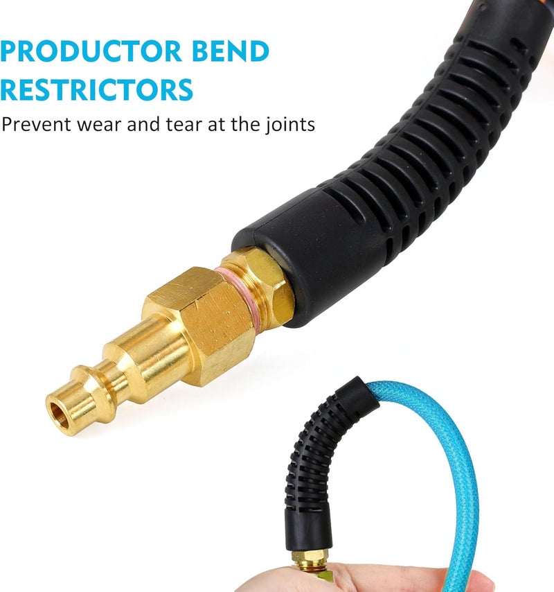 FYPower Air Compressor Hose 1/4 Inch x 100 Feet Reinforced Polyurethane (PU) Air Hose with Fittings, Bend Restrictors, 1/4" Industrial Quick Coupler and Plug Kit, Blue - Image 4